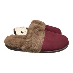 Wind River Slippers Womens Size 6 Red Faux Suede Mule House Shoes Faux Fur Lined